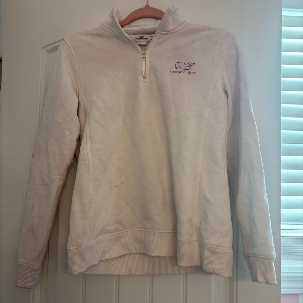 Vineyard Vines Cream Quarter-Zip Pullover with Whale Logo